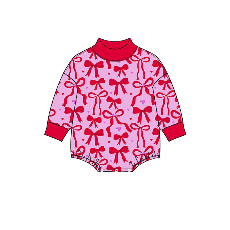 8.12 LR3271 Preorder Hearts Red Bows Print Baby Girls Valentine's Day Romper