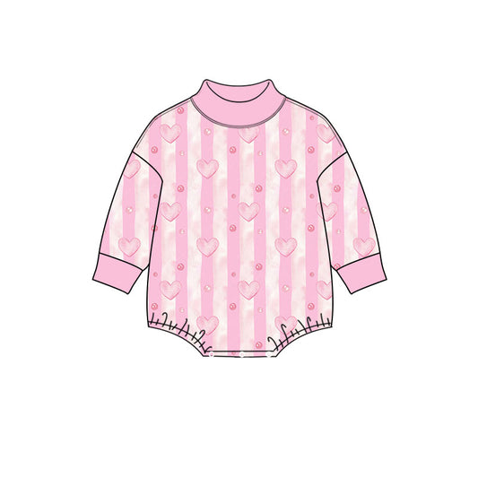 8.12 LR3273 Preorder Hearts Pink Stripes Print Baby Girls Valentine's Day Romper