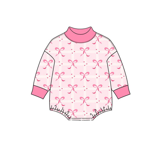 8.12 LR3274 Preorder Hearts Bows Pink Checkered Print Baby Girls Valentine's Day Romper