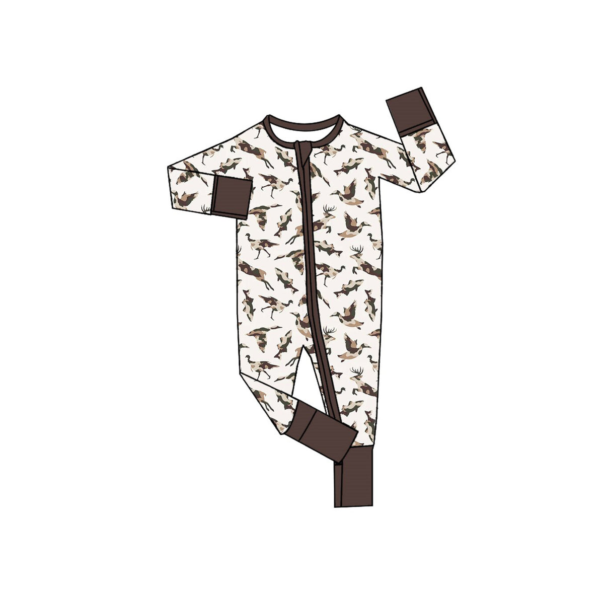 8.12 LR3277 Preorder Animals Camo Print Baby Boys Fall Zipper Sleeper Romper