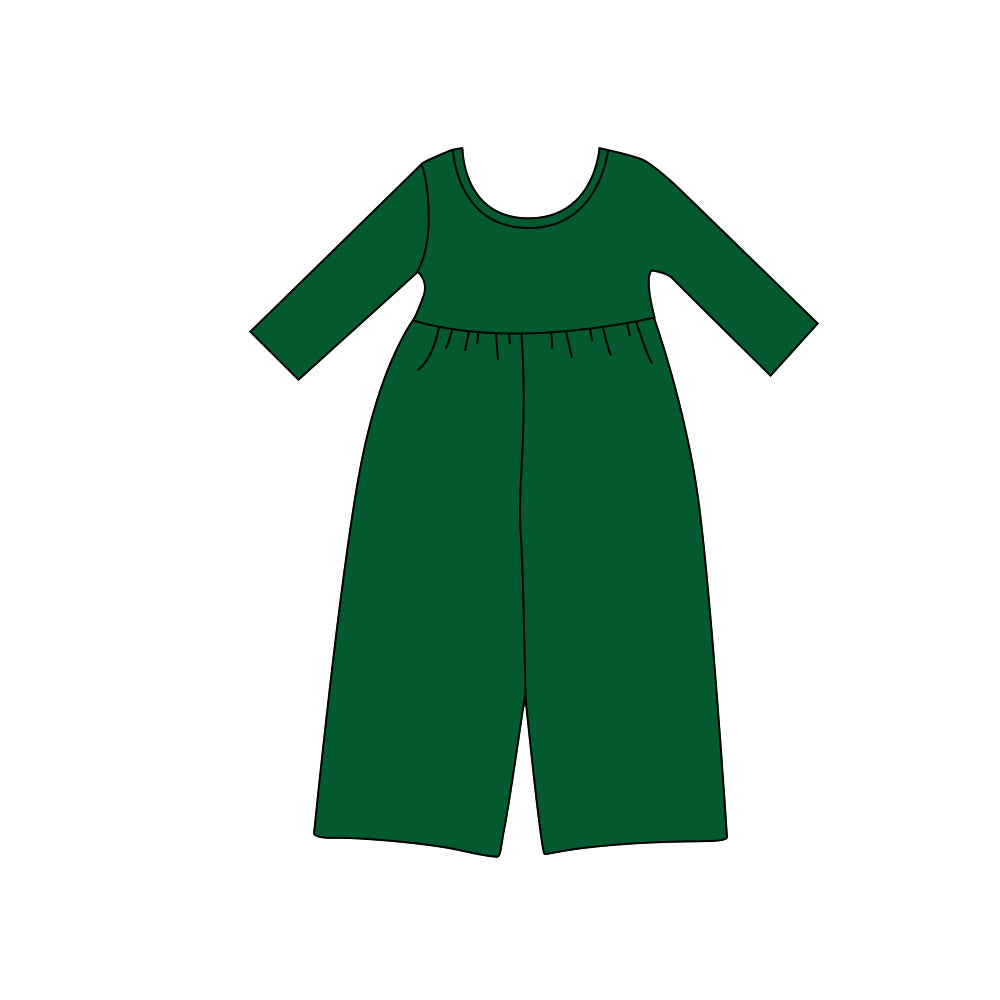 8.13 Preorder Kids Girls Green Long Sleeve Elastic Waist Wide Leg Jumpsuit