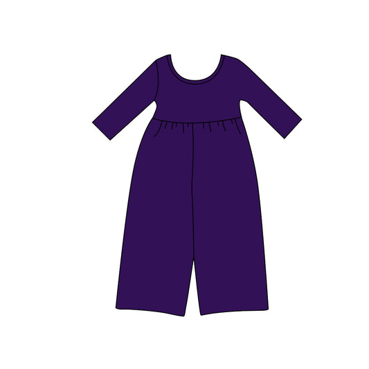 8.13 Preorder Kids Girls Purple Long Sleeve Elastic Waist Wide Leg Jumpsuit
