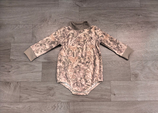 8.20 LR3308 Preorder Baby Girls Camo Khaki Trim Mock Neck Romper