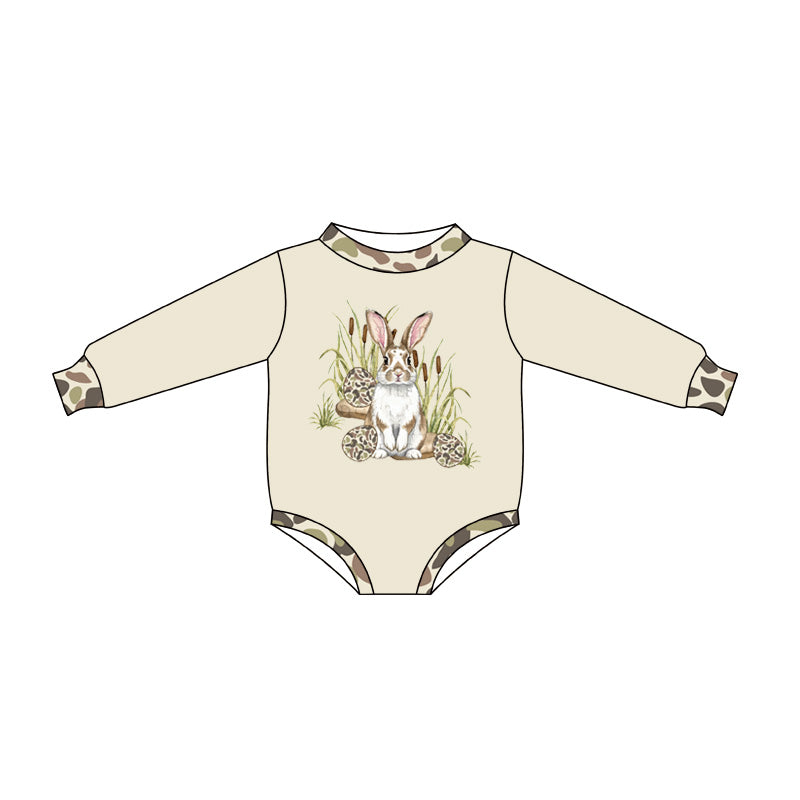 8.27 LR3324 Preorder Bunny Eggs Camo Print Baby Boys Easter Romper