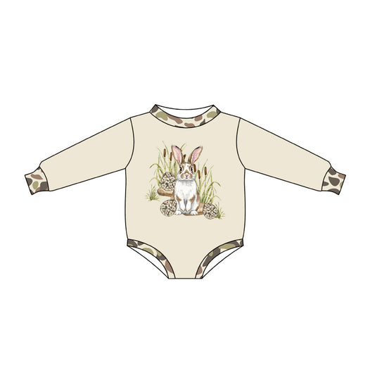 8.27 LR3324 Preorder Bunny Eggs Camo Print Baby Boys Easter Romper