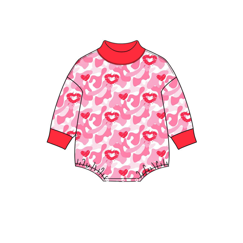 9.9 LR3330 Preorder Baby Girls Valentines Pink Leopard Heart Long Sleeve romper