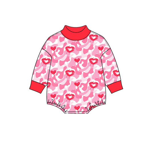 9.9 LR3330 Preorder Baby Girls Valentines Pink Leopard Heart Long Sleeve romper