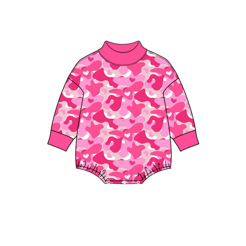 9.9 LR3331 Preorder Baby Girls Valentines Hot Pink Leopard Heart Long Sleeve romper