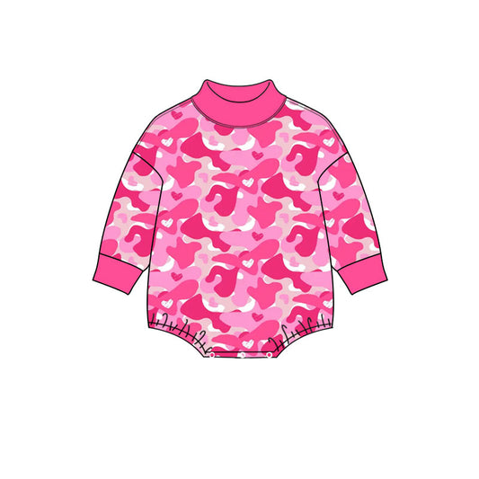9.9 LR3331 Preorder Baby Girls Valentines Hot Pink Leopard Heart Long Sleeve romper