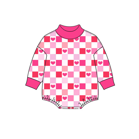 9.11 LR3337 Preorder Baby Girls Valentines Heart Checked Long Sleeve Romper