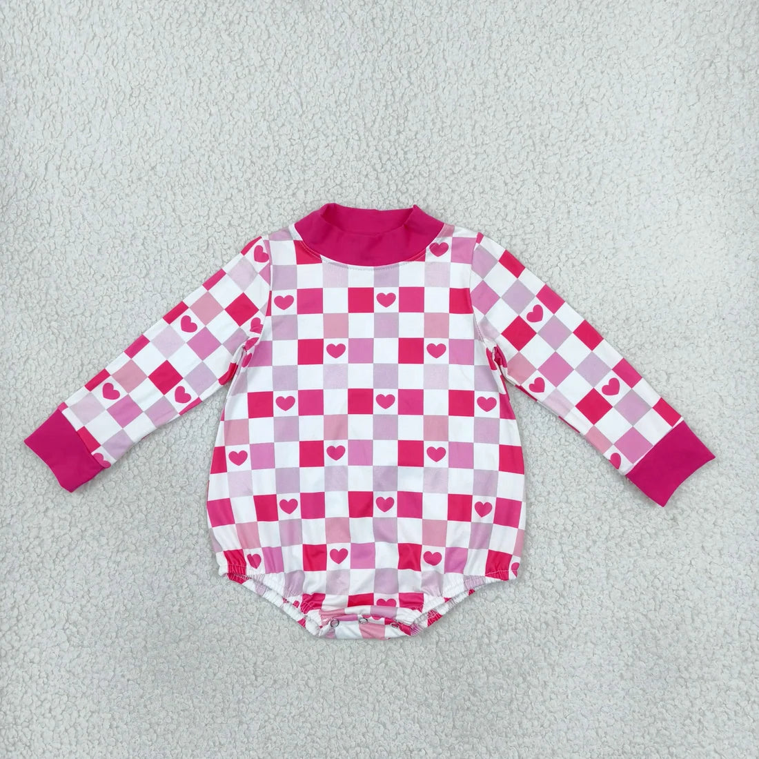 Sibling Baby Girls Valentines Heart Checked Print Outfit +Romper