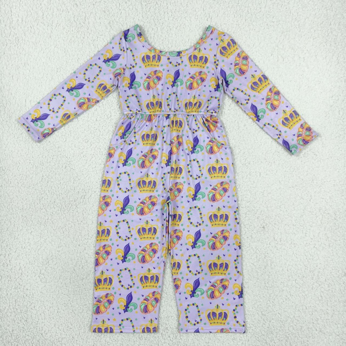 LR3339 Donut Anchor Print Girls Mardi Gras Straight Jumpsuits