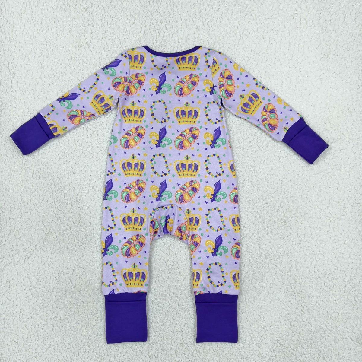 Sibling Baby  Mardi Gras Party Long Sleeve Pajama Set  and Zipper Romper