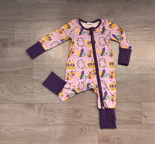 9.14 LR3341 Preorder Donut Anchor Print Baby Mardi Gras Zipper Sleeper Romper
