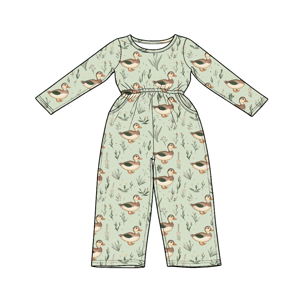9.15 LR3348 Preorder Duck Print Pockets Girls Straight Jumpsuits
