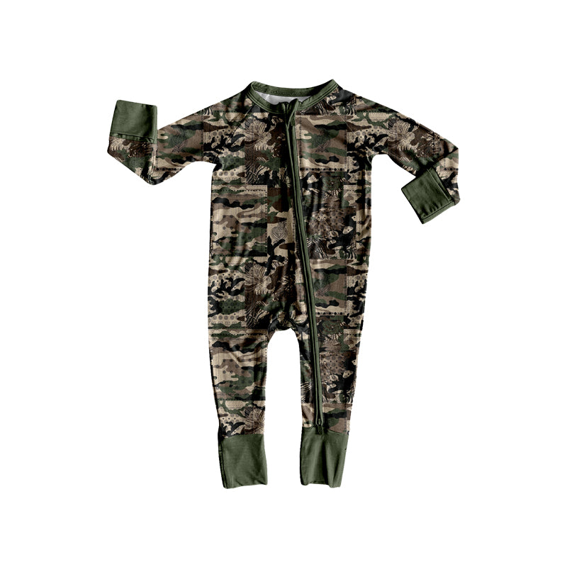 9.17 LR3355 Preorder Baby Boys Hunting Camo Long Sleeve Zipper Romper