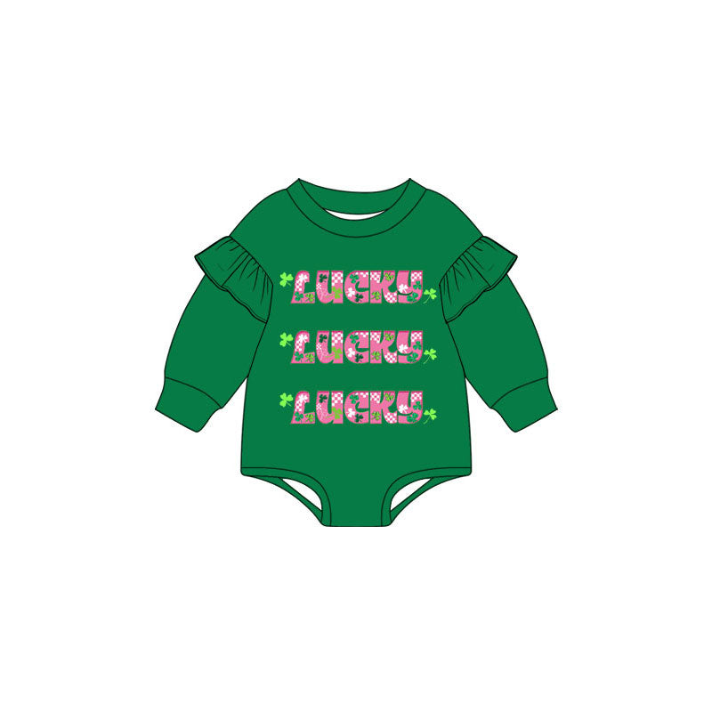 LR3360 Preorder St Patrick's Day Baby Girls Lucky Bubble Romper