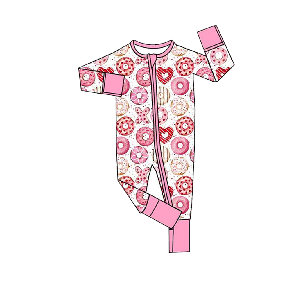 9.21 LR3361 Preorder Donut XO Print Baby Girls Valentine's Day Zipper Sleeve Romper