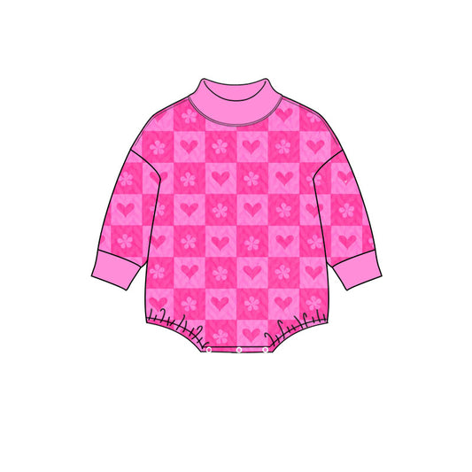 10.17 Preorder LR3399 Baby Girls Pink Checkerboard Heart Long Sleeve  Romper
