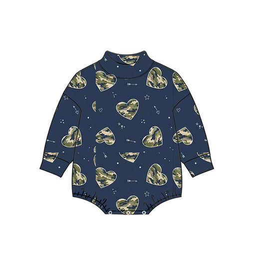 10.17 Preorder LR3401 Baby Boys Camo Heart Long Sleeve  Romper