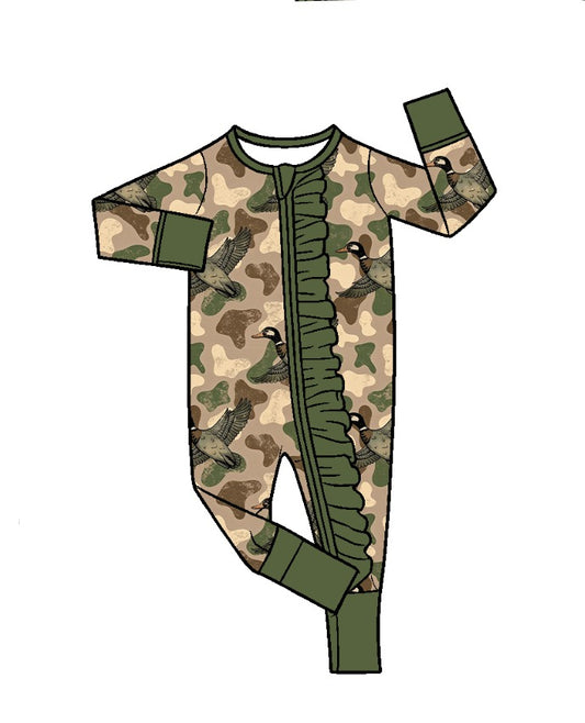 10.21 LR3411 Baby Girls Camo Duck Long Sleeve Zipper Romper