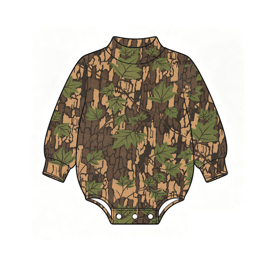 10.23 LR3413 Preorder Tree Leaf Camo Print Baby Mock Neck Long Sleeve Romper