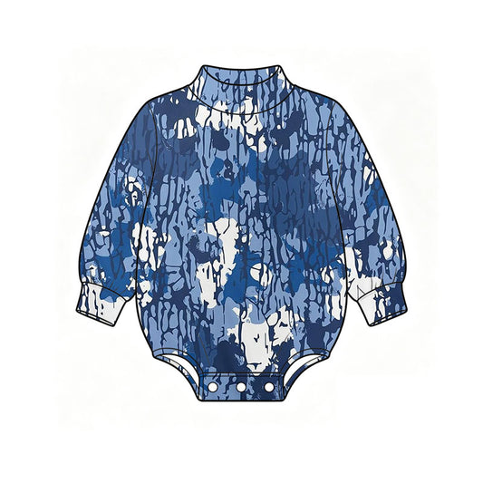 10.23 LR3417 Preorder Blue Navy Camo Print Baby Mock Neck Long Sleeve Romper
