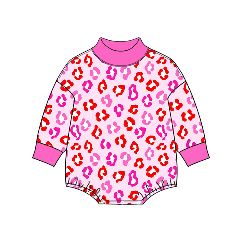 10.27 LR3431  Preorder  Baby Girls  Pink Leopard Mock Neck Long Sleeve Romper