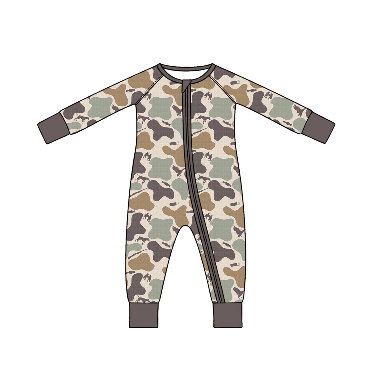 10.27 LR3434 Dog Duck Hunting Camo Print Baby Boys Fall Zipper Sleeper Romper