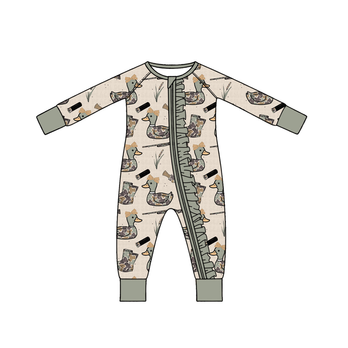 10.27 LR3436 Duck Hunting Camo Print Baby Girls Fall Zipper Sleeper Romper