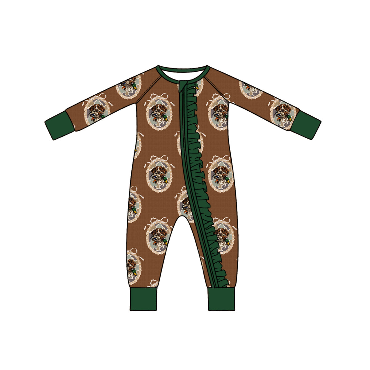 10.29 LR3439 Preorder Baby Girls Hunting Dog Duck Zipper Romper