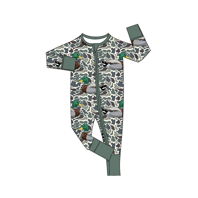 10.30 LR3442 Preorder Baby Boys  Mallard Duck  Camo Zipper Romper