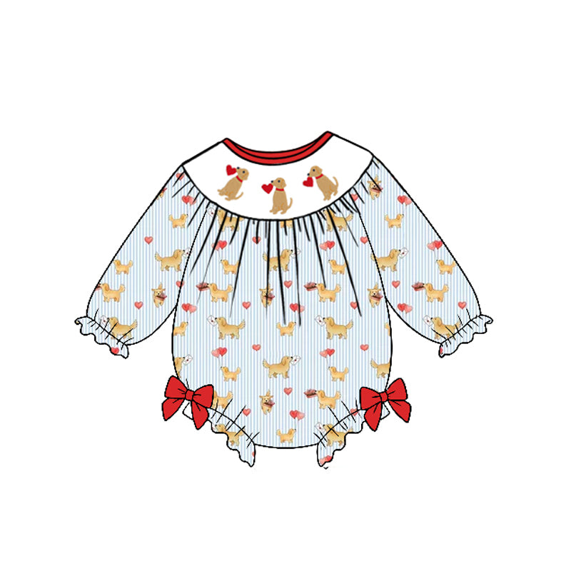 10.30 LR3449 Preorder Puppy Hearts Stripes Print Baby Girls Valentine's Day Romper