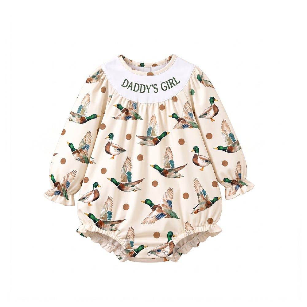 10.30 LR3450 Preorder Daddy's Girl Duck Print Baby Girls Long Sleeve Romper
