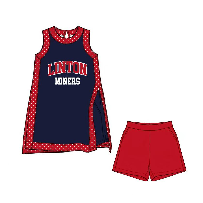 (Custom Design Preorder MOQ 5) Teams Linton Miners Red Edge Sleeveless Top Shorts Girls Summer Clothes Set