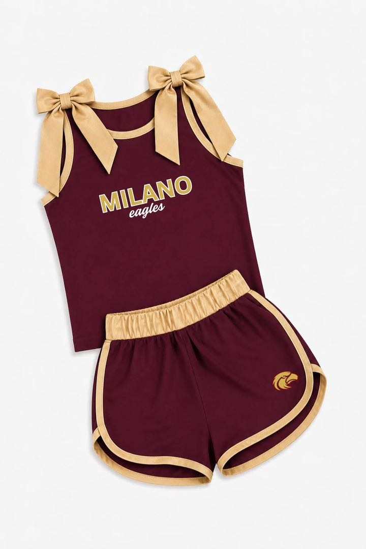 (Custom Design Preorder MOQ 5) Teams Milano Eagles Khaki Bows Vest Top Shorts Girls Summer Yoga Clothes Set