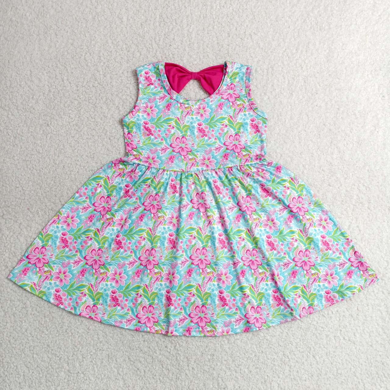 GSD3863 Baby Girls Hot Pink Flower Sleeveless Twirl Knee Length Dress