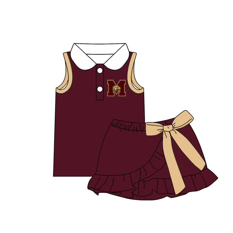 (Custom Design Preorder MOQ 5) Teams Milano Eagles Top Khaki Bows Skort Girls Summer Yoga Clothes Set