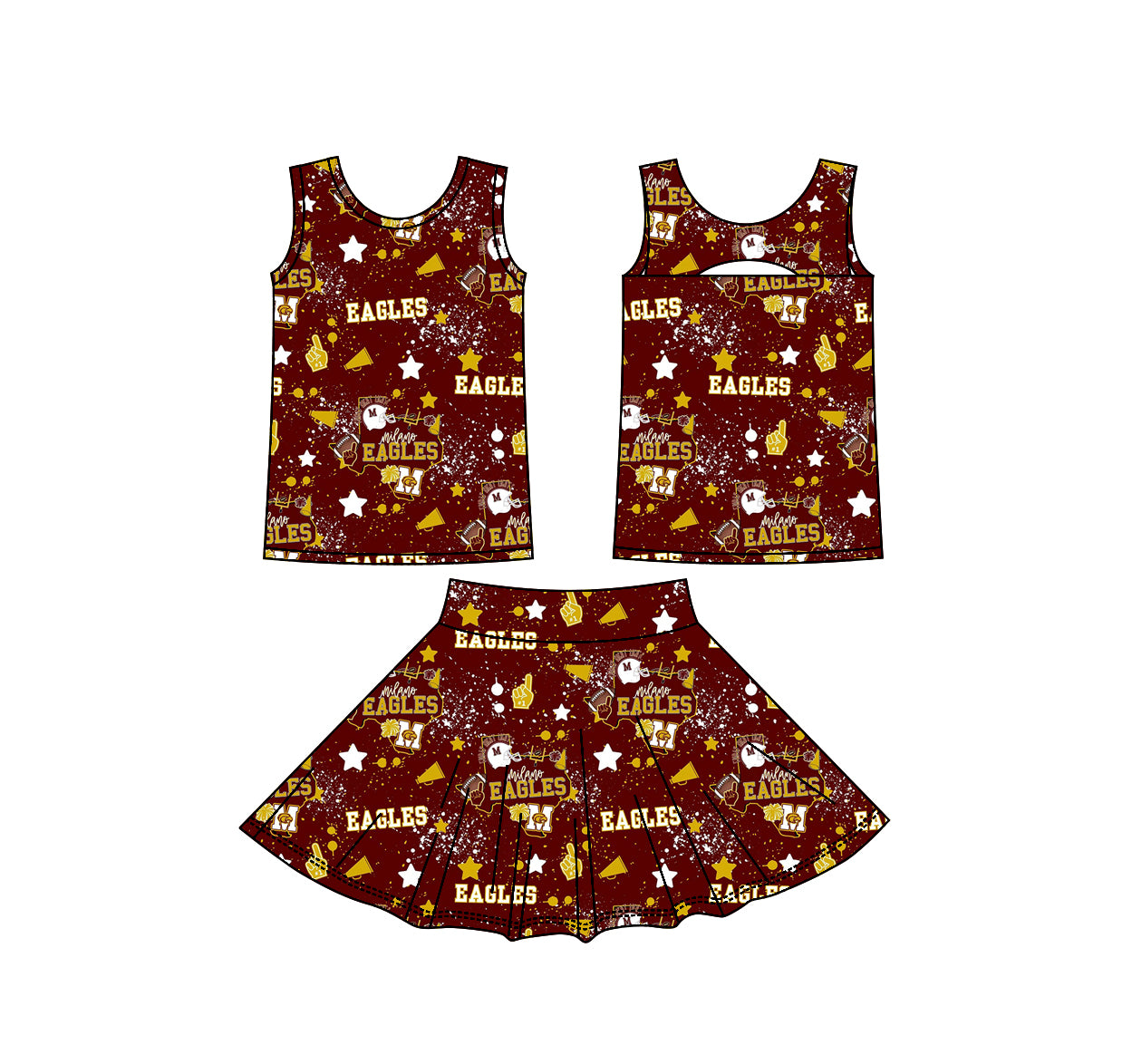 (Custom Design Preorder MOQ 5) Teams Milano Eagles Stars Tank Top Skort Girls Summer Yoga Clothes Set
