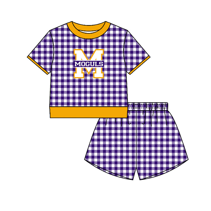 (Custom Design Preorder MOQ 5) Teams Munday Moguls Top Pueple Checkerd Shorts Mommy and Me Summer Yoga Clothes Set