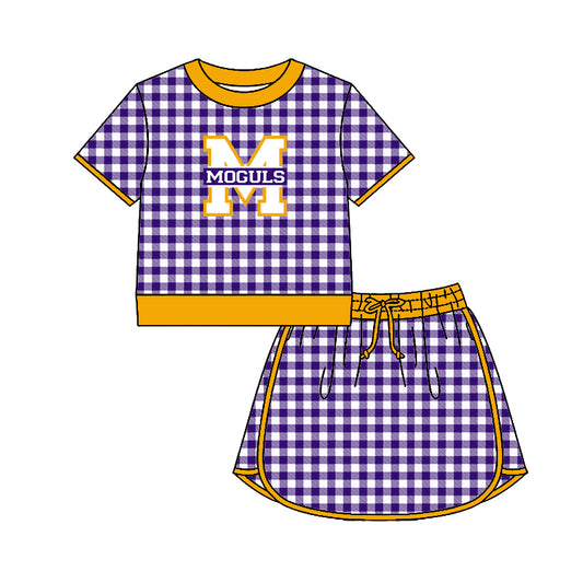 (Custom Design Preorder MOQ 5) Teams Munday Moguls Top Purple Checkerd Skort Girls Summer Yoga Clothes Set