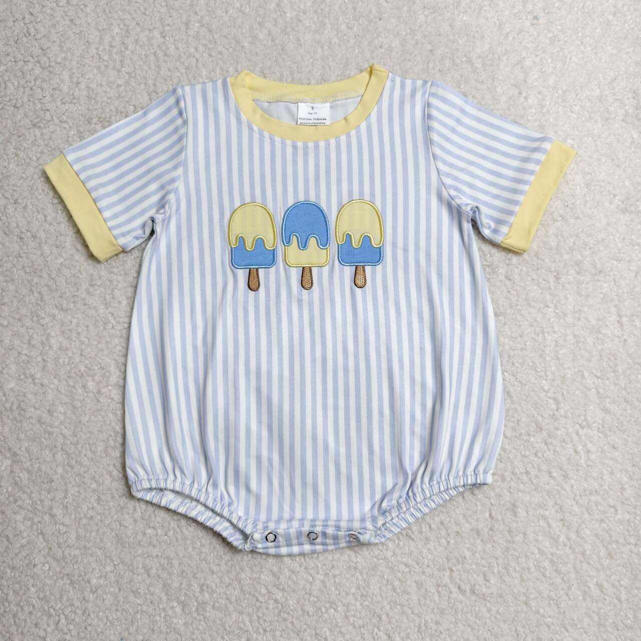 SR4107 Popsicle Embroidery Blue Striped Baby Boys Summer Romper