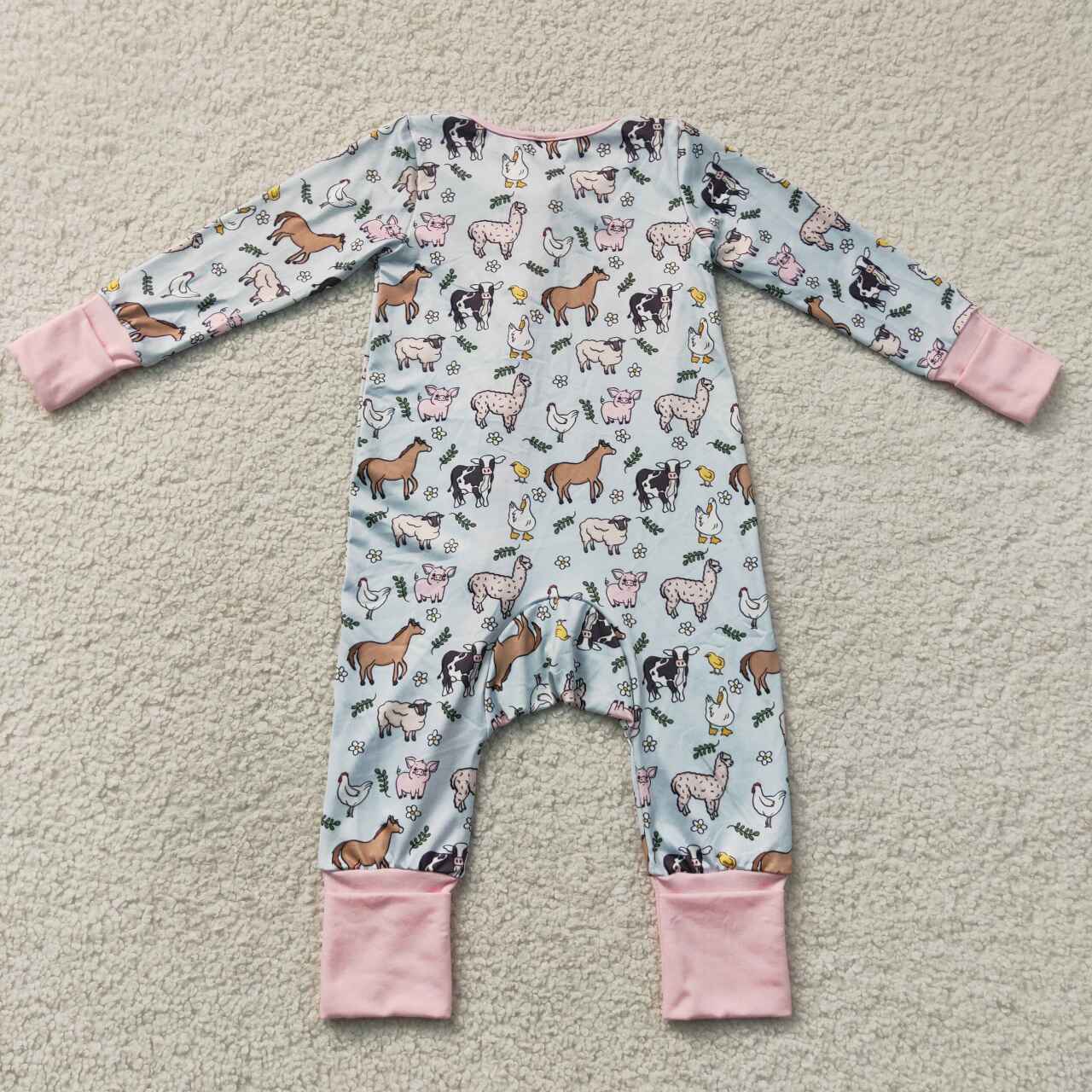Baby Girls Animal Farm Long Sleeve Zipper Romper