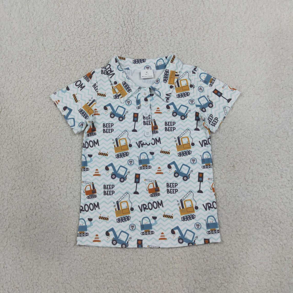 BT1793 Construction Trucks BEEP Boys Polo Tee Shirts Top