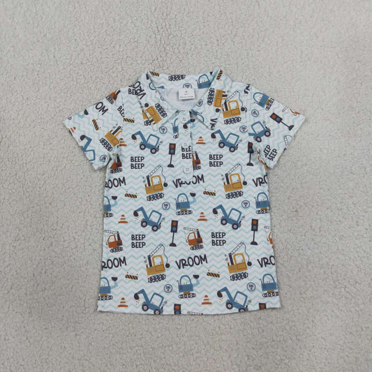 BT1793 Construction Trucks BEEP Boys Polo Tee Shirts Top