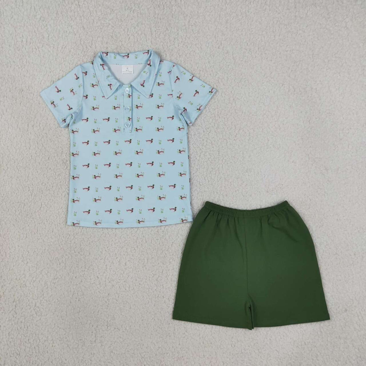 Baby Boys Mallard Duck Short Sleeve Polo Short With Green Shorts Outfit