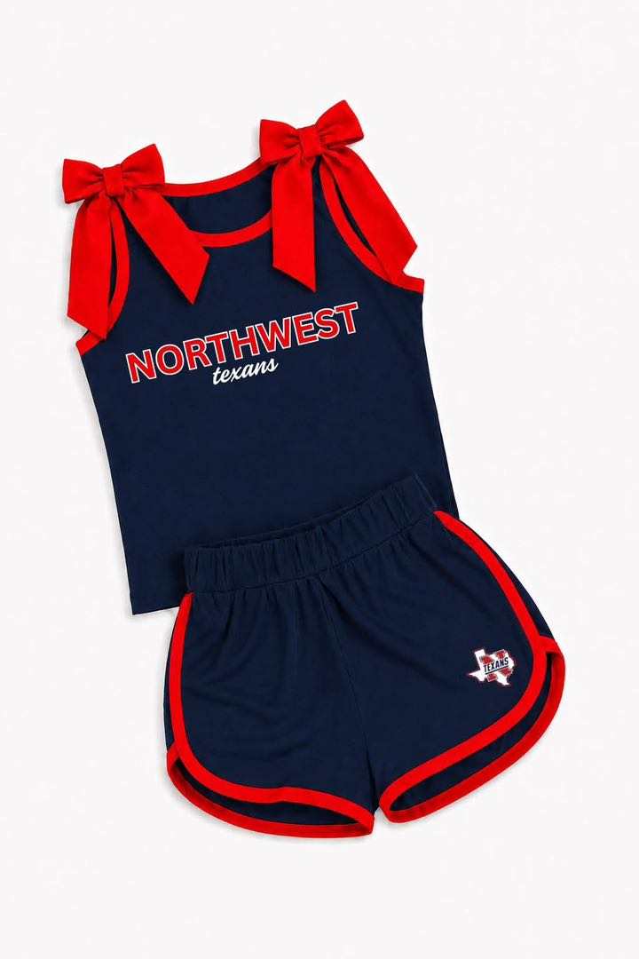 (Custom Design Preorder MOQ 5) Teams Northwest Texans Red Bows Vest Top Shorts Girls Summer Yoga Clothes Set