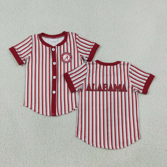 BT1746 Teams Alabama Wine Stripes Print Boys Short Sleeve T-shirts Top