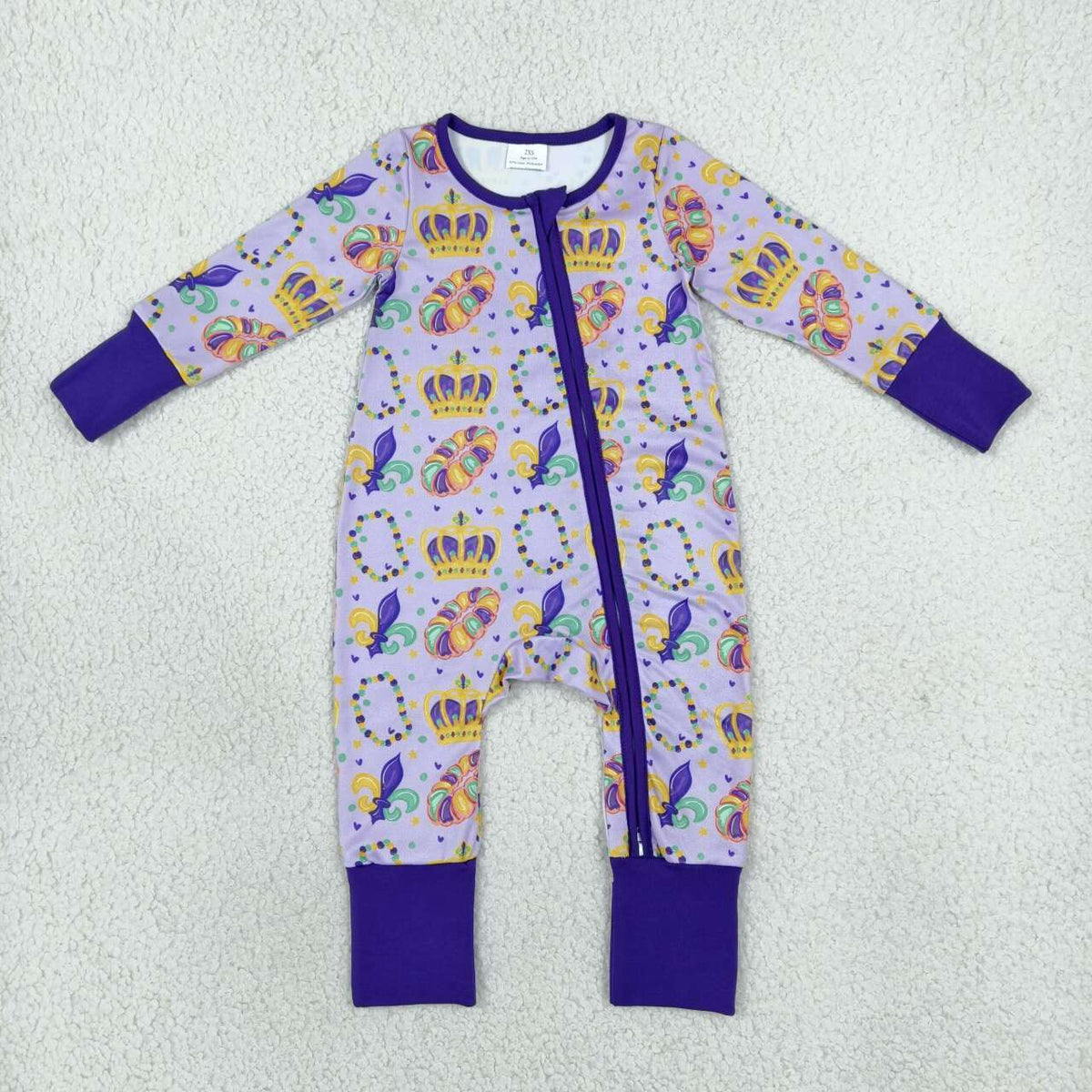 LR3341 Donut Anchor Print Baby Mardi Gras Zipper Sleeper Romper