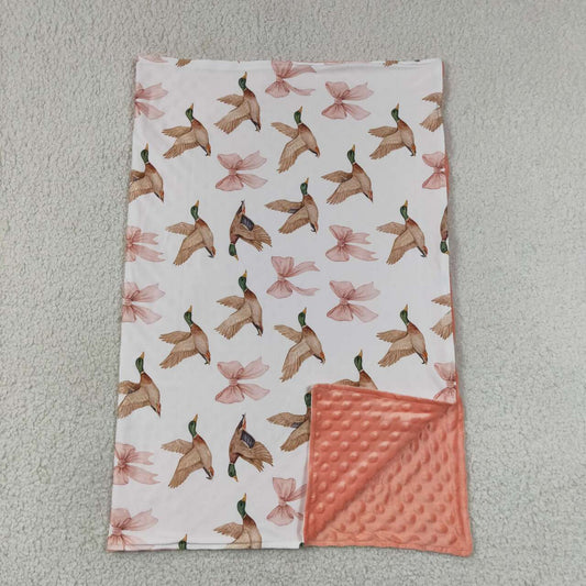 BL0248 Duck Pink Bows Print Baby Girls Blanket